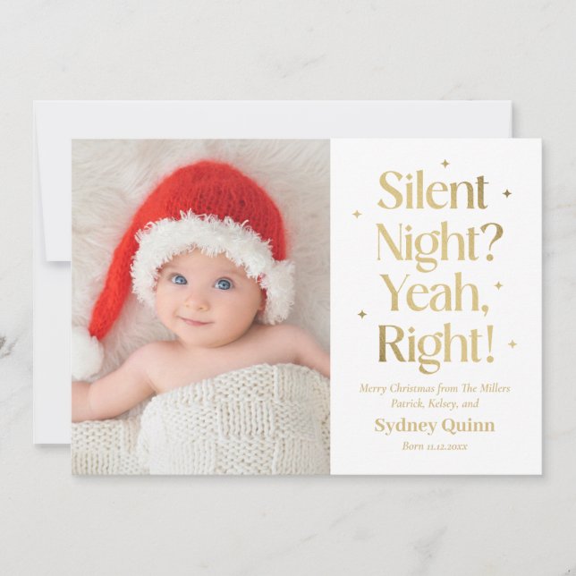 Carte de Noël drôle pour nouveau bébé Silent Night (Devant)