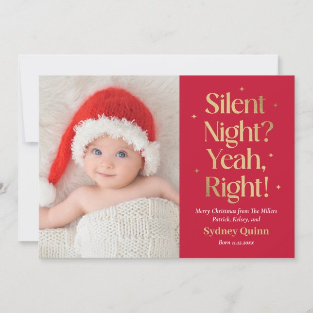 Carte de Noël drôle pour nouveau bébé Silent Night (Devant)