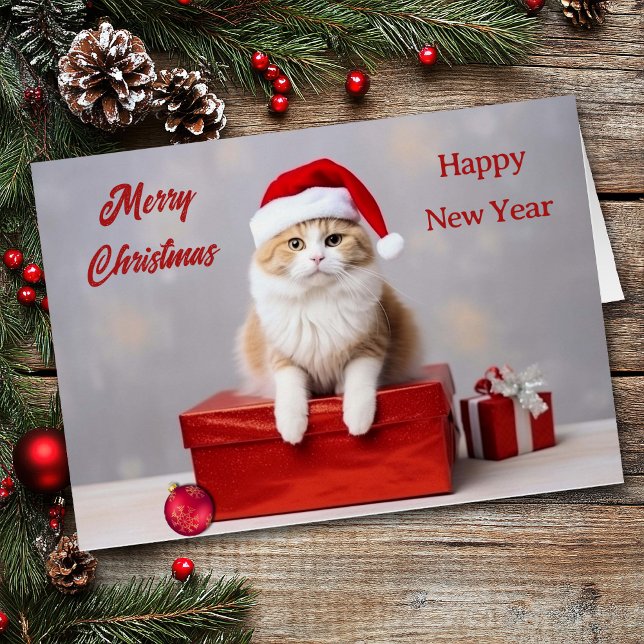 Carte de Noël du chat Ginger Santa Claus (Créateur téléchargé)