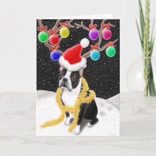 Carte de Noël du chien de Boston Terrier