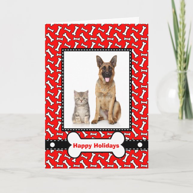 Carte de Noël du chien et chat de famille (Devant)