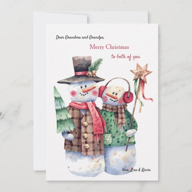 Carte de Noël du couple de bonhomme de neige (Devant)
