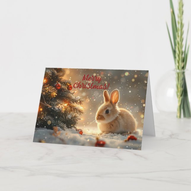 Carte de Noël du lapin de neige mignonne voeux de  (Devant)