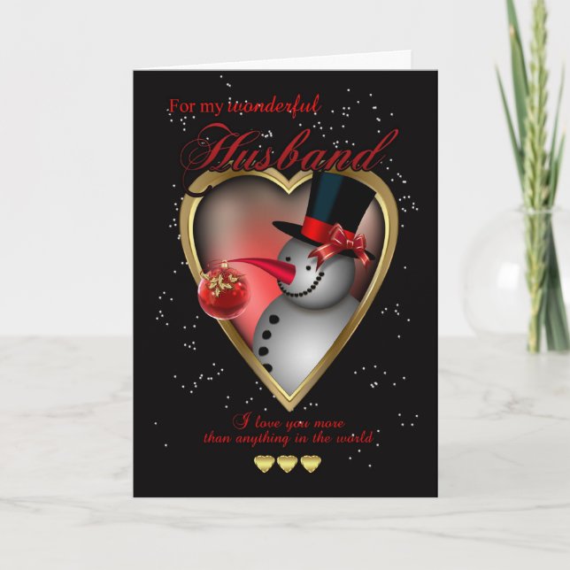Carte de Noël du mari - Snowman dans le coeur (Devant)