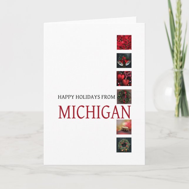 Carte de Noël du Michigan avec ornements (Devant)
