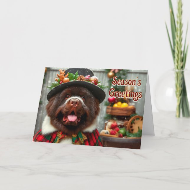 Carte de Noël du père chien de Terre-Neuve (Devant)