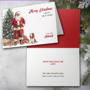 Carte de Noël du Père Noël et de Basset Hound