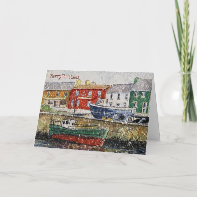 Carte de Noël du port d'hiver (Devant)