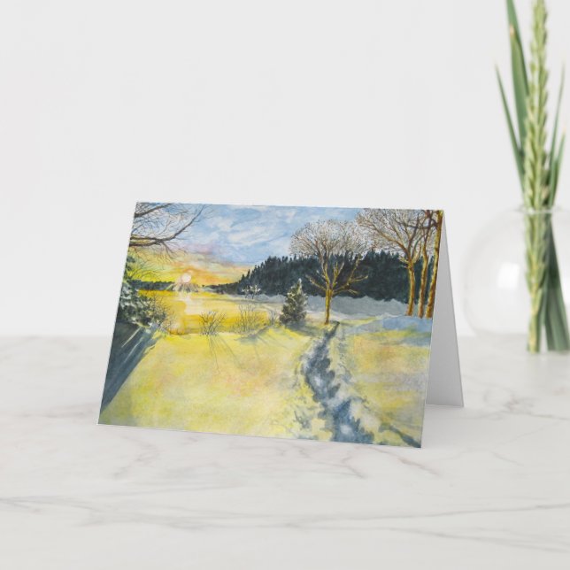 Carte de Noël du soleil et de la neige d'hiver (Devant)