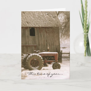 Carte de Noël du tracteur et de la grange