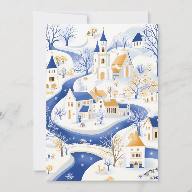 Carte de Noël du village d'hiver enchanteur (Devant)