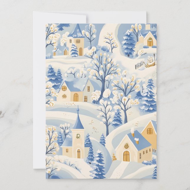 Carte de Noël du village enneigé fantaisiste (Devant)