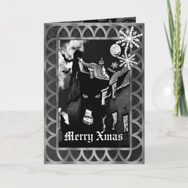 Carte de Noël éffrayante gothique noire (Devant)