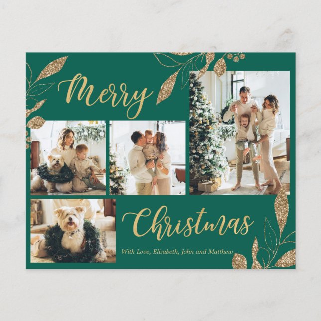 Carte de Noël Elegant Green Gold Budget (Devant)