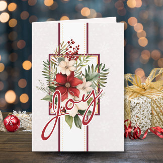 Carte de Noël Elegant Joy avec Bouquet Floral Roug