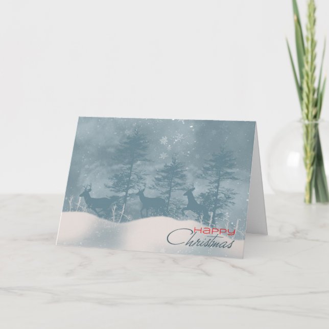 Carte De Noël Élégante Avec Cerf En Bois (Devant)