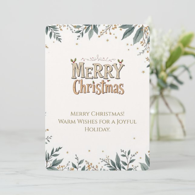 Carte de Noël élégante avec feuillage festif. (Debout devant)