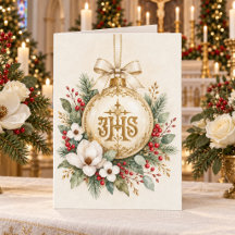 Carte de Noël élégante catholique IHS, Ornement do