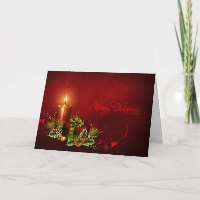 Carte de Noël élégante de bougie de rouge et d'or (Devant)