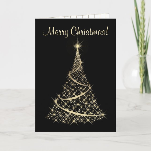 Carte de Noël élégante de noir et d'or (Devant)