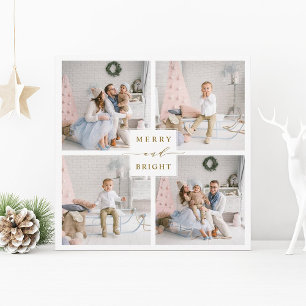 Carte de Noël élégante en or Merry & Bright 4 phot