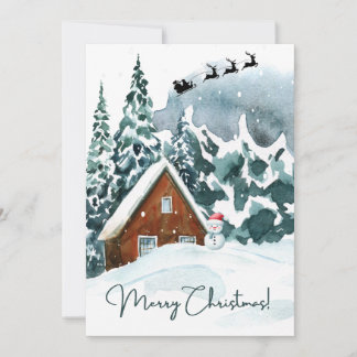 Carte de Noël - élégante, neige, maison