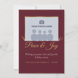Carte de Noël élégante Peace and Joy pour photo