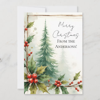 Carte de Noël élégante personnalisée en pin houx