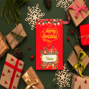 Carte de Noël élégante rouge et or avec photo Pe