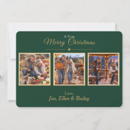Carte de Noël élégante verte et or avec 3 photos p