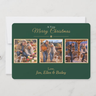 Carte de Noël élégante verte et or avec 3 photos p