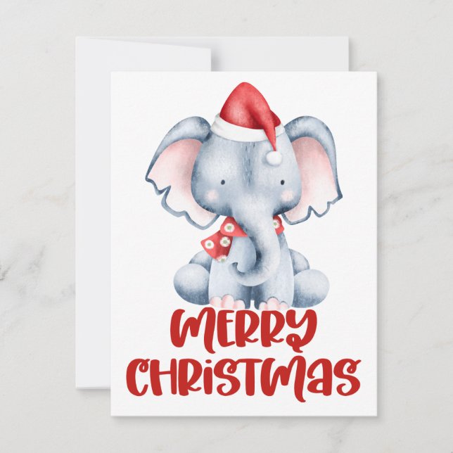 Carte de Noël Eléphant Aquarelle (Devant)