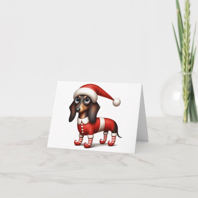 CARTE DE NOËL ELF DACHSHUND (Devant)