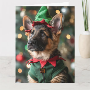 Carte de Noël Elf Elf Puppy Shepherd allemand
