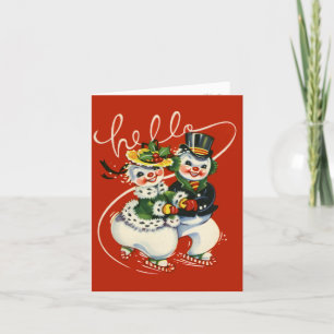 Carte de Noël en couple de motoneige de style rétr