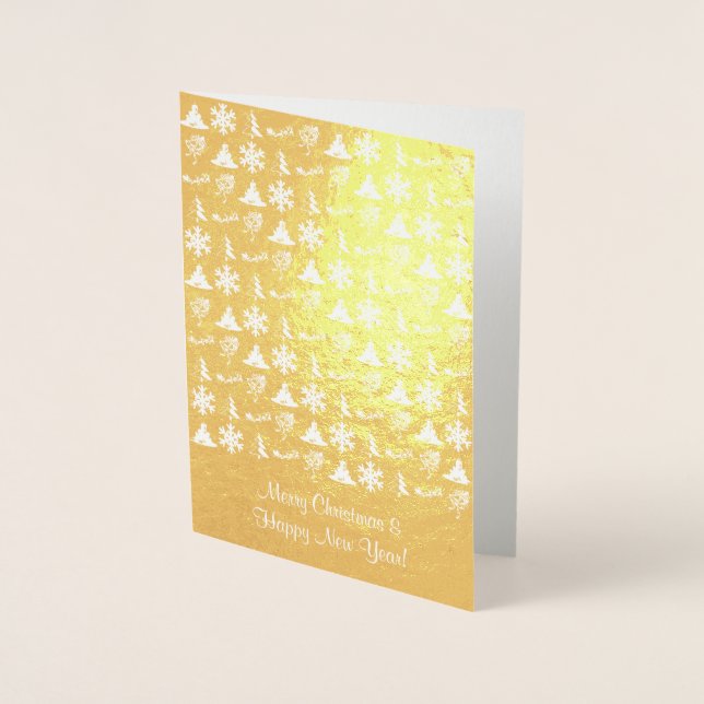 Carte de Noël en feuille d'or avec icônes de Noël (Devant)