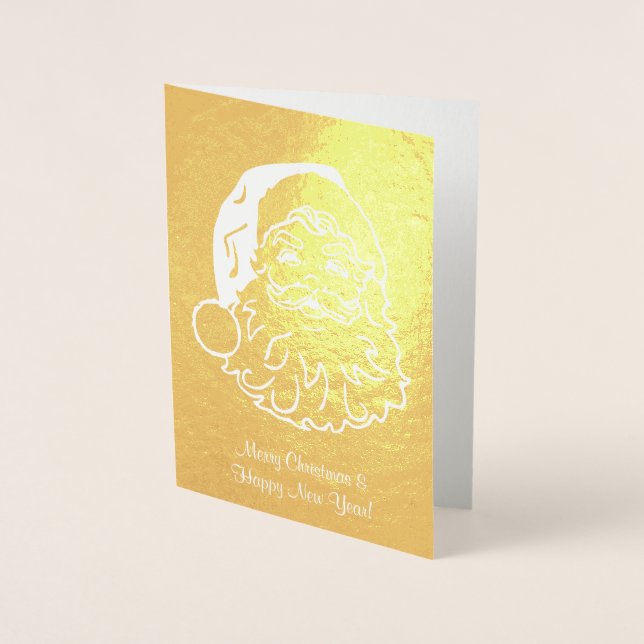 Carte de Noël en feuille d'or avec Père Noël (Devant)