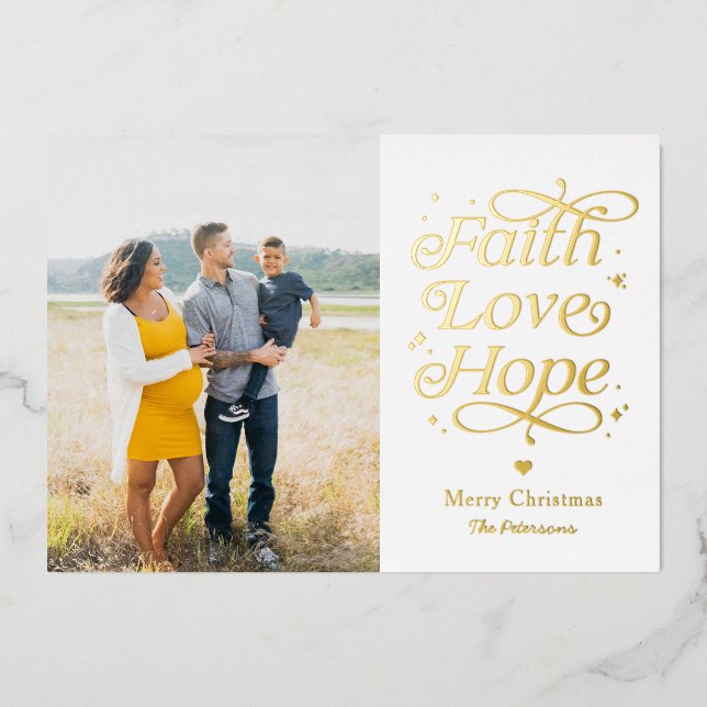 Carte de Noël en papier d'aluminium Faith Love Hop (Recto)