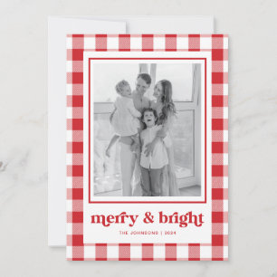 Carte de Noël En vichy rouge Joyeux et lumineux
