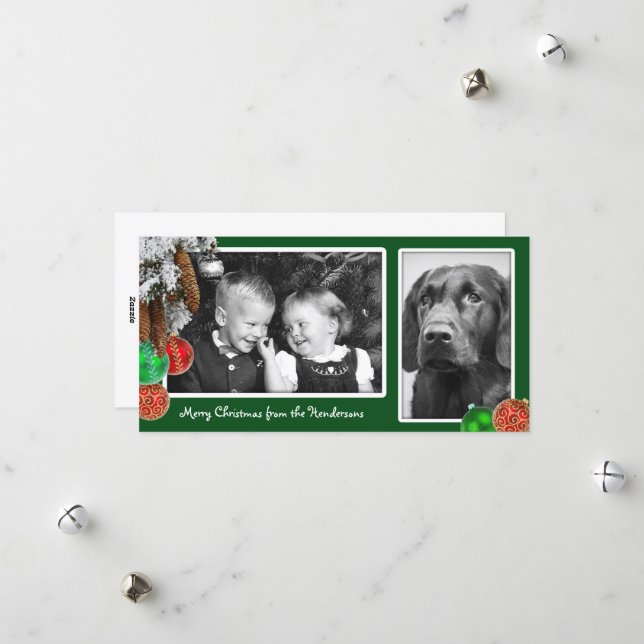 Carte de Noël Enfants et Chien Deux Photo (Devant/Arrière en situation)