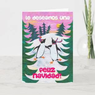 Carte de Noël espagnole - Pingouins de patinage