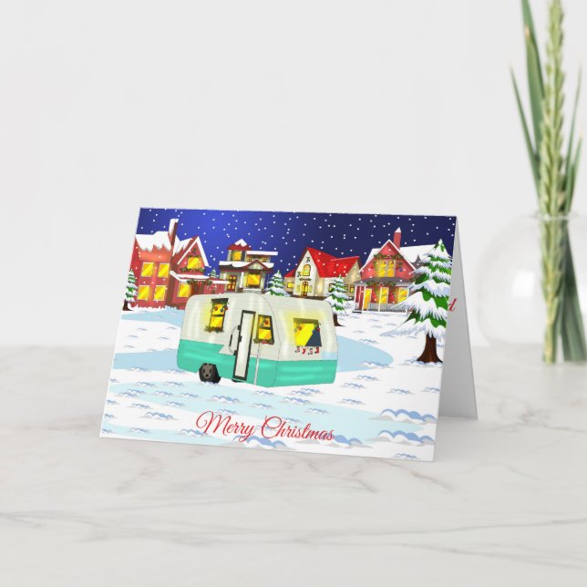Carte de Noël et de vacances RV avec petite remorq (Devant)