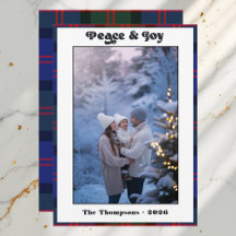 Carte de Noël familiale à carreaux et gingham pour