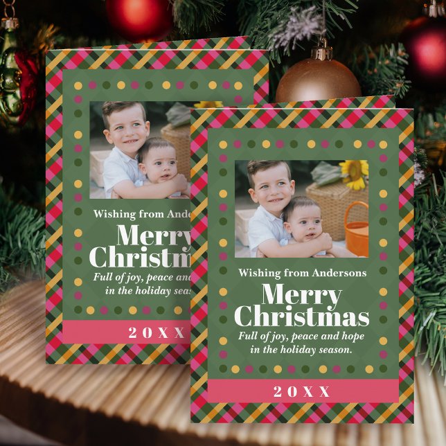 Carte de Noël familiale à motif carreau de Noël (Créateur téléchargé)