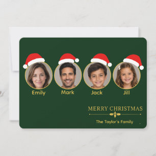 Carte de Noël familiale avec chapeaux de Père Noël