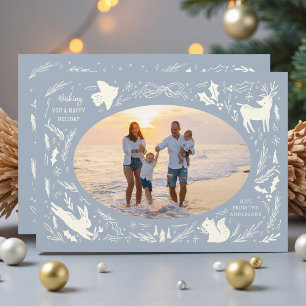 Carte de Noël familiale en bois pastel bleu Joyeus
