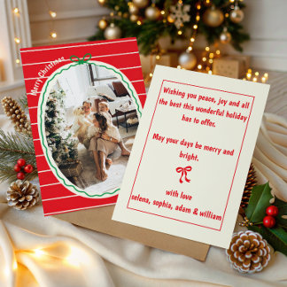 Carte de Noël Familiale Rouge et Verte Classique