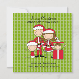 Carte de Noël famille 4 Personnages en allumettes