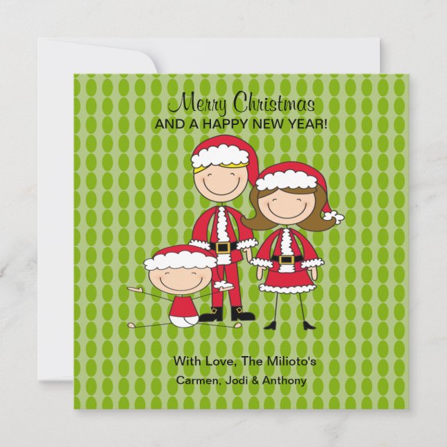 Carte de Noël famille de 3 Personnages en allumett (Devant)