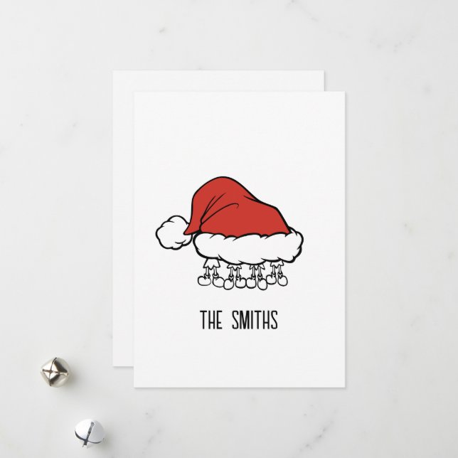 Carte de Noël | Famille de quatre Santa Hat (Devant/Arrière en situation)
